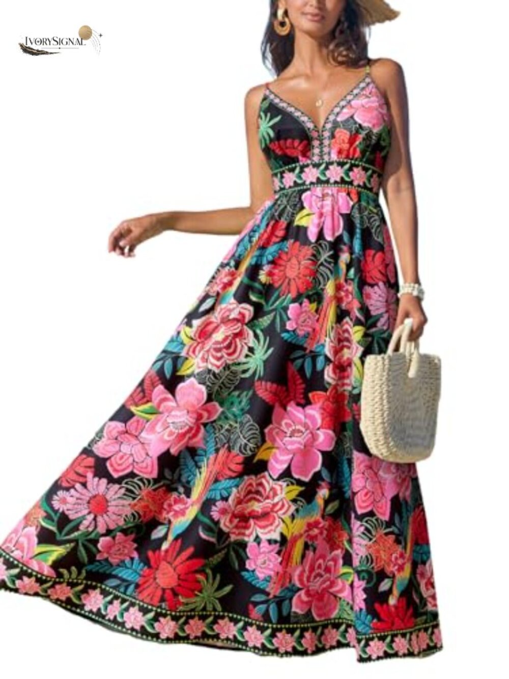 CUPSHE Floral V Neck Maxi Dress Adjustable Spaghetti Straps Sleeveless